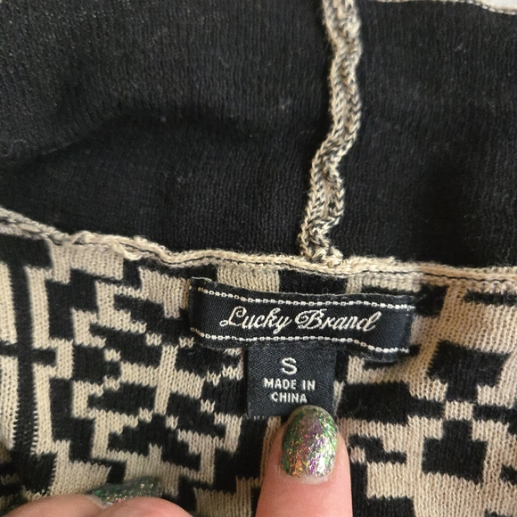 Lucky Brand Aztec Waterfall Open Front Cardigan 100% Cotton Black & Tan Small - Picture 3 of 11